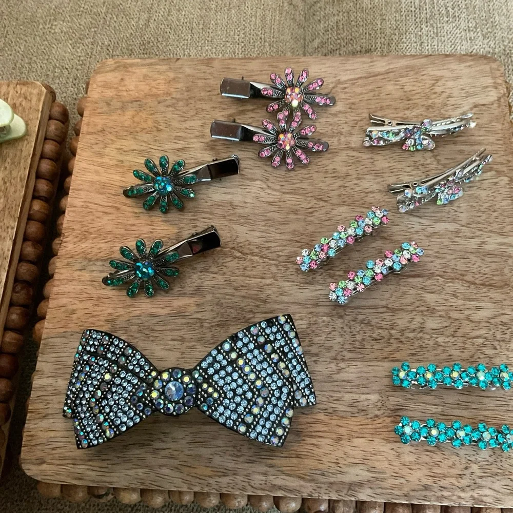 Vintage Hair Accessories, Rhinestones, Barrettes, banana clips, multicolor
